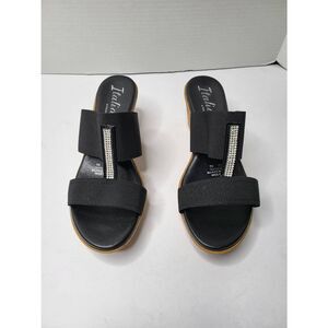 Italiana by Italian Shoemakers Womens Tracii Wedge Sandal Rhinestones Black 7M